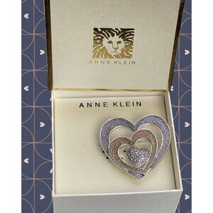Anne Klein Pave Lilac & Dusty Orchid Purple Double Heart Silver-Tone Brooch Pin